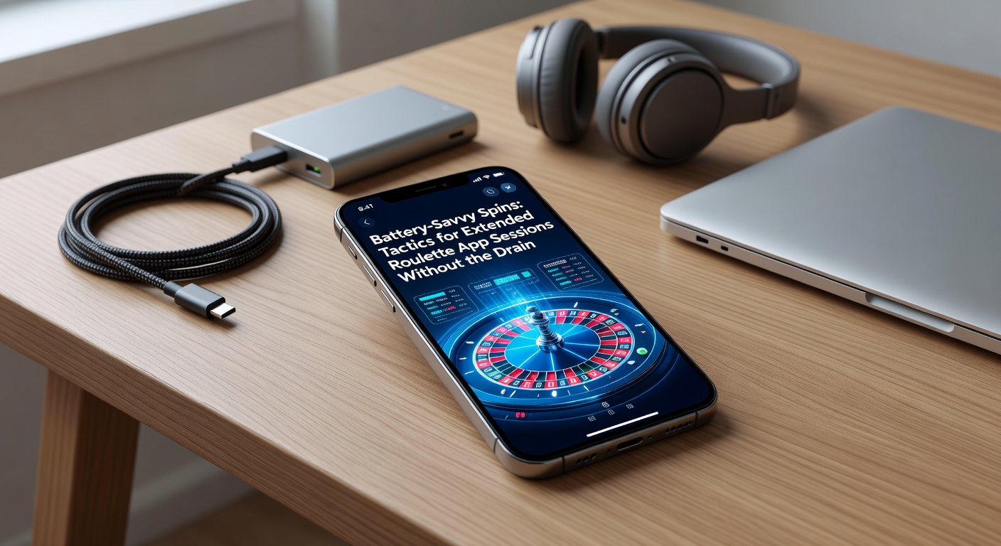 Smartphone screen displaying a vibrant roulette wheel in a mobile app, with battery icon prominently low in the corner, highlighting the challenge of extended play sessions