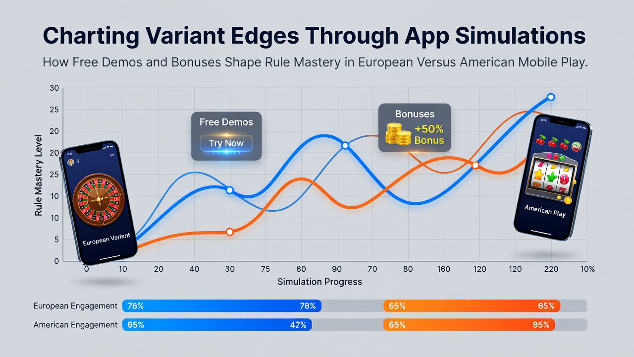 Mobile app interface displaying side-by-side European and American roulette wheels during a free demo session with bonus indicators visible