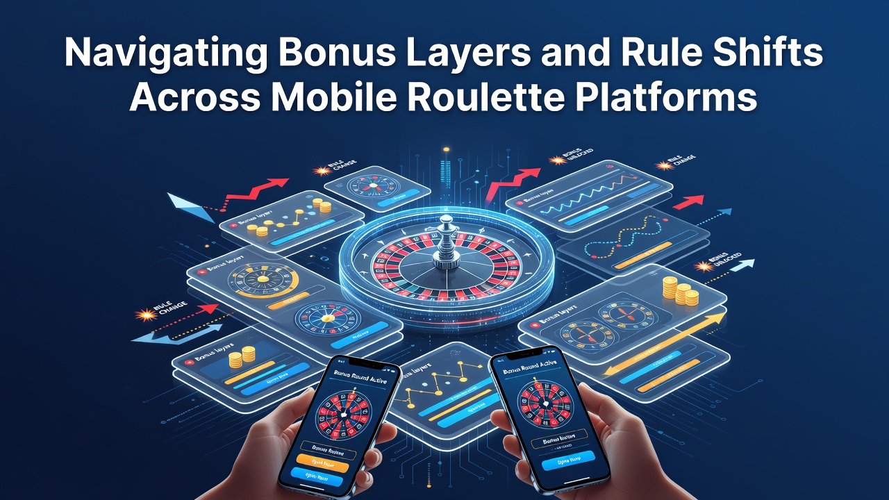 Mobile roulette app interface displaying bonus layers and wheel variations