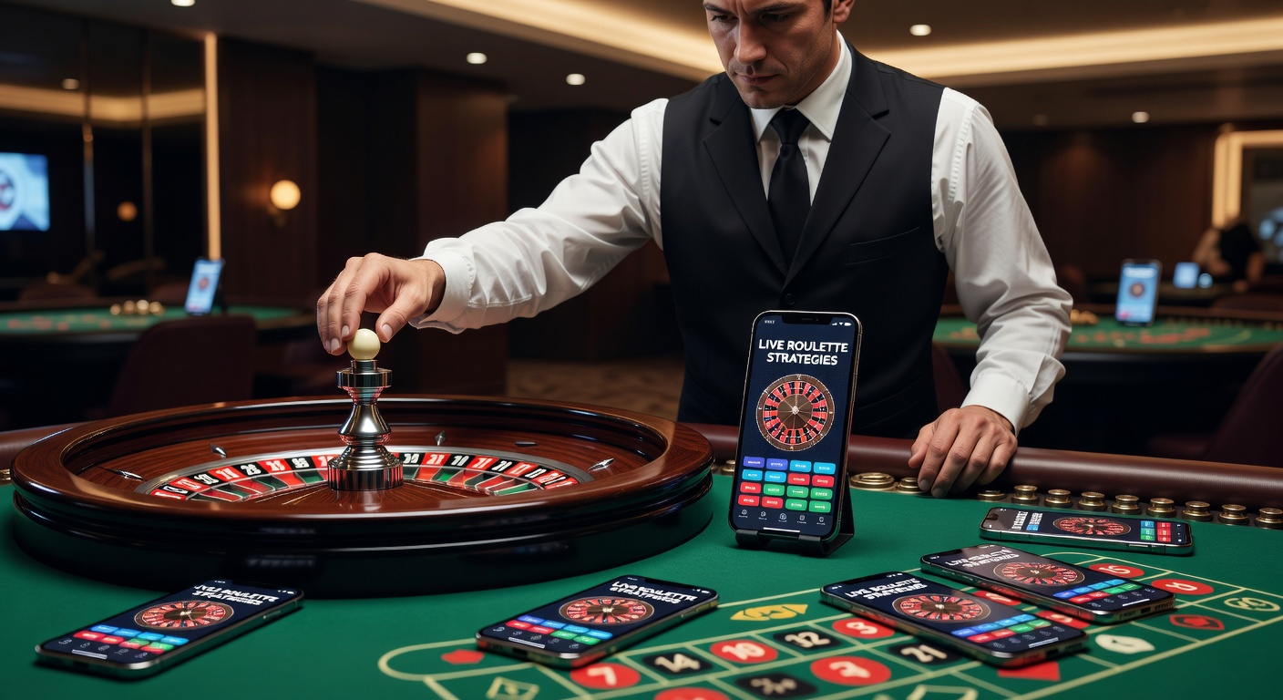 Close-up of fingers interacting with a mobile roulette app, showing swipe betting on a live dealer wheel and strategy tracker overlay