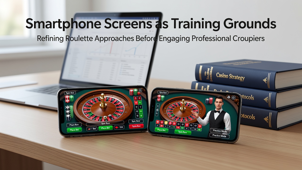 Smartphone screen displaying a roulette practice interface with betting options and wheel simulation