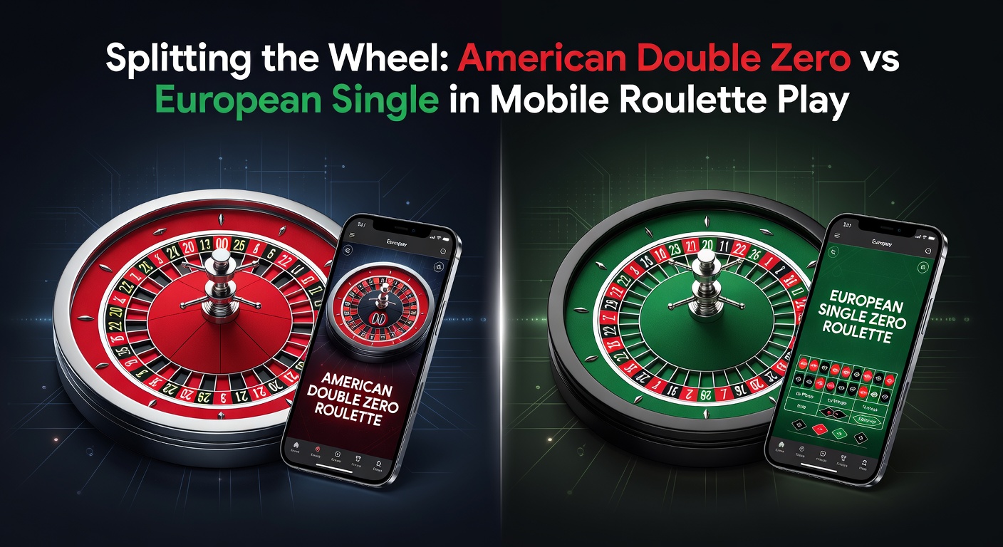 Close-up comparison of American double zero and European single zero roulette wheels on a mobile screen, highlighting pocket differences