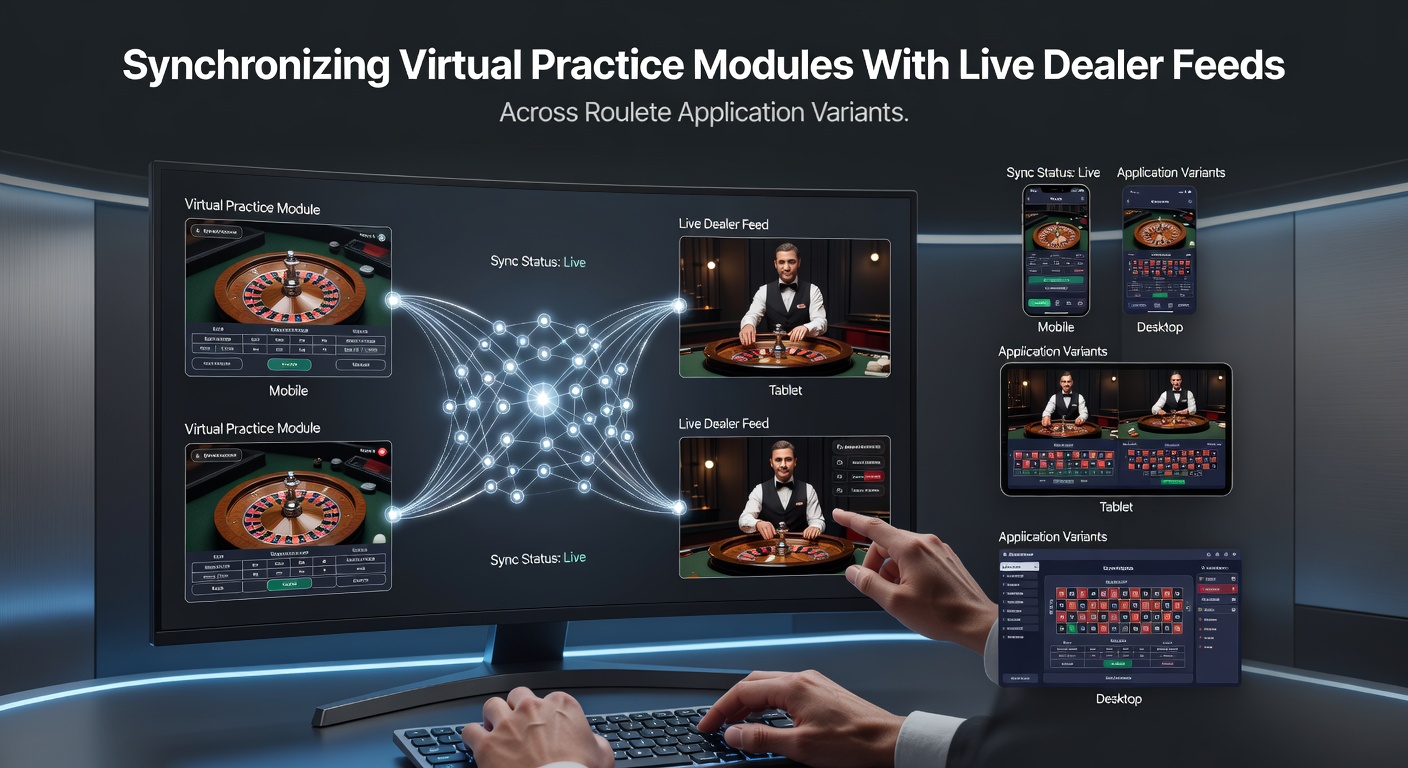 Roulette application interface showing synchronized virtual practice module alongside live dealer feed