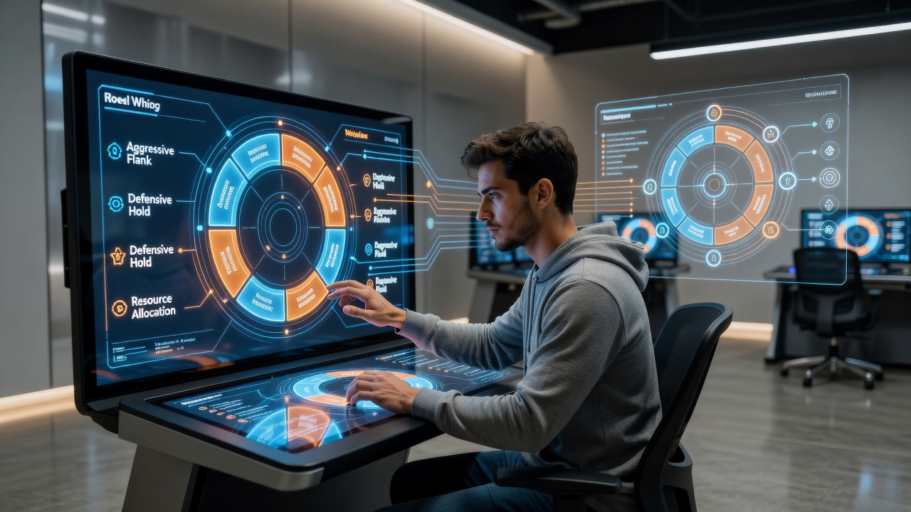 Touch interface on a simulated wheel device showing gesture controls in action