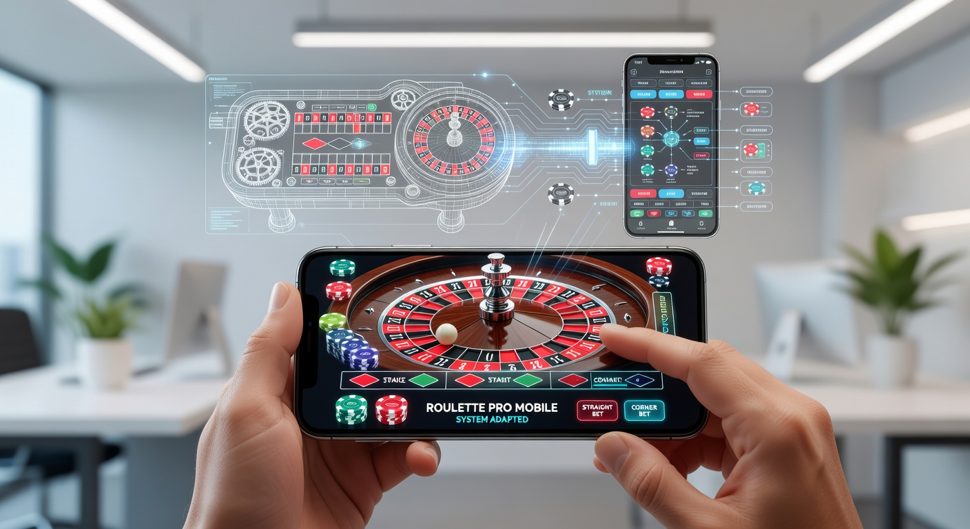 Close-up of a hand interacting with a mobile roulette app, showing a Fibonacci progression activated on screen during a live dealer game